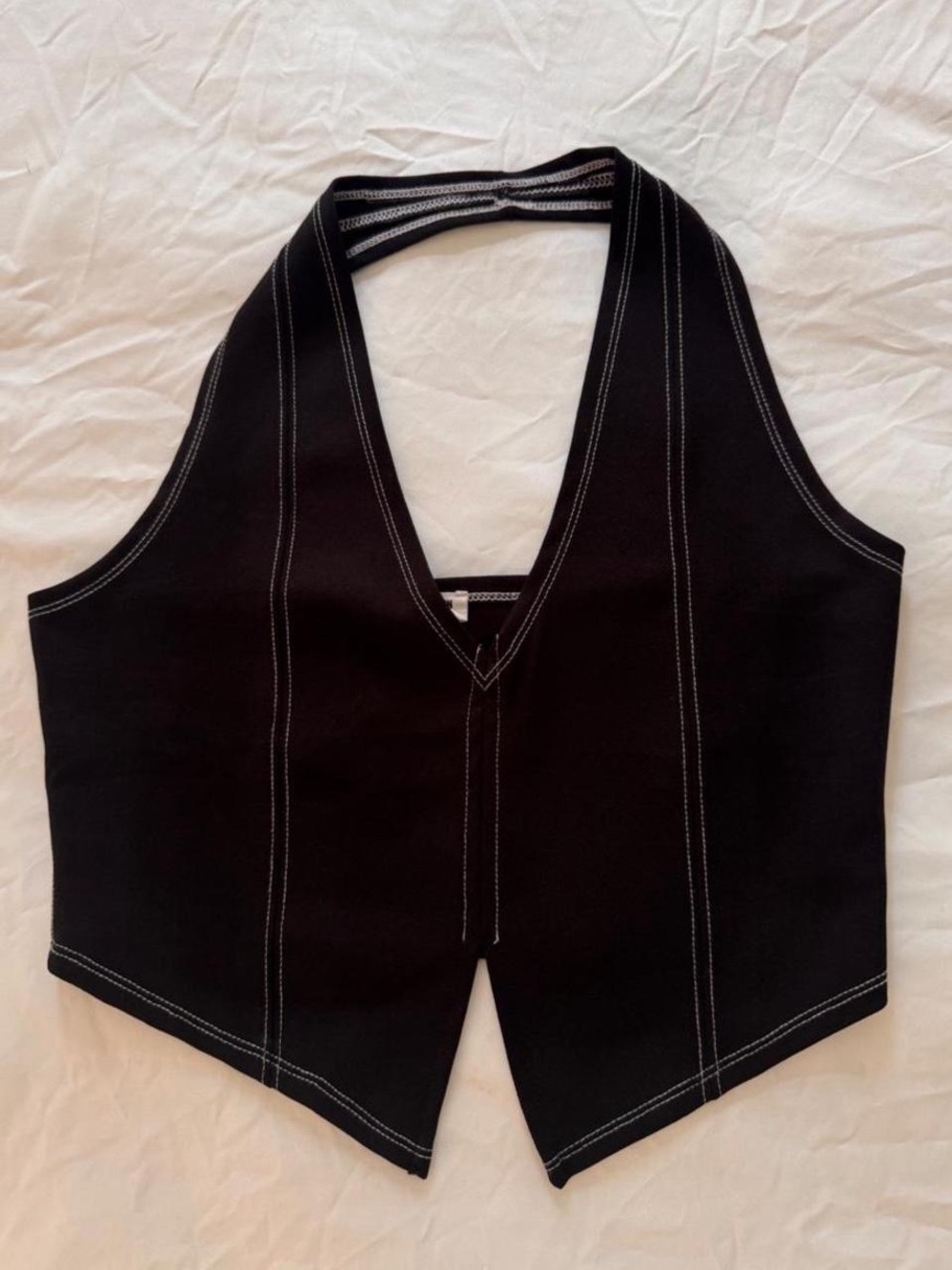 Cotton On black v-neck halter top crop top- Size M